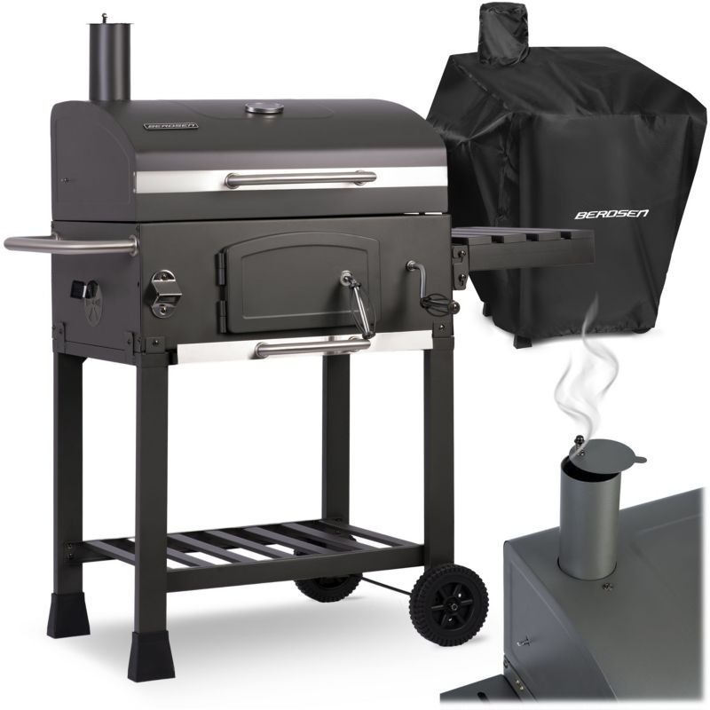 Duży grill węglowy Berdsen 57 x 43 cm ogrodowy z kominem półkami pokrowcem 1 szt.