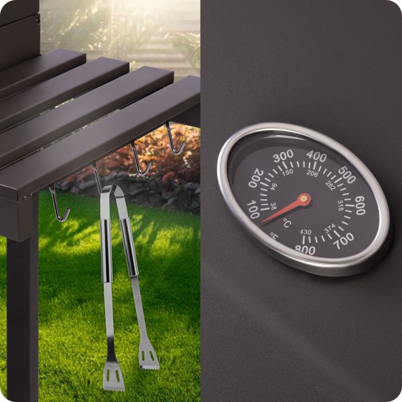 Duży grill węglowy Berdsen 57 x 43 cm ogrodowy z kominem półkami pokrowcem 1 szt.