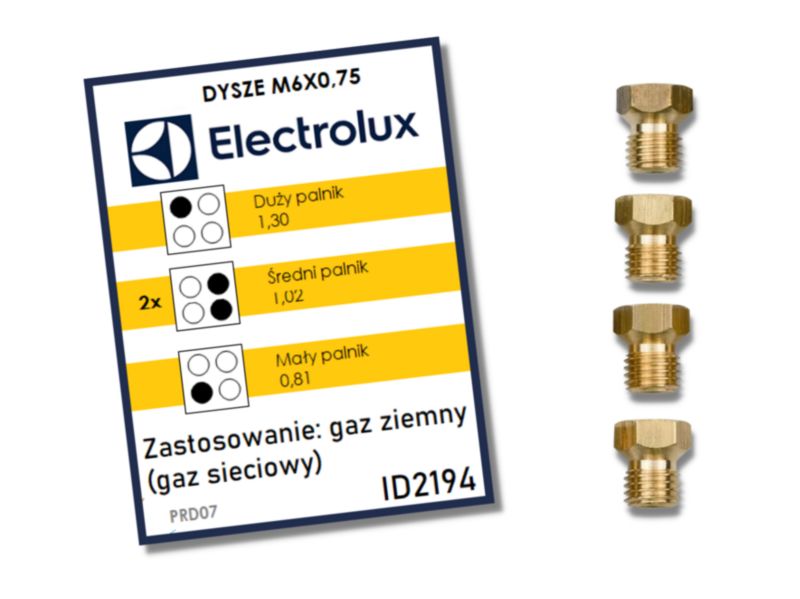 Dysze gazowe Electrolux do gazu ziemnego - 1 kpl
