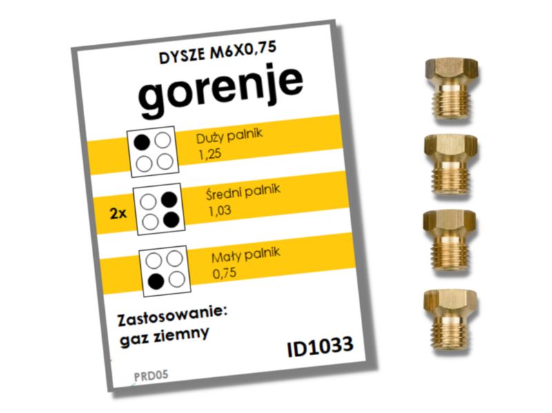 Dysze gazowe Gorenje do gazu ziemnego - 1 kpl