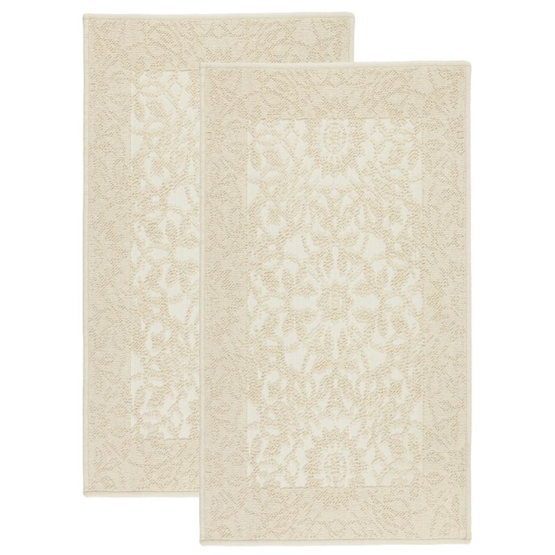 Dywan bawełniany e-floor 73x135 cm Lino antypoślizgowy egipski do prania pokoju łazienki Ornament beżowy zestaw 2 szt