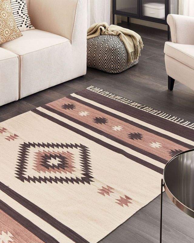 Dywan bawełniany kilim 140 x 200 cm beżowo-brązowy Aragats 1 szt.
