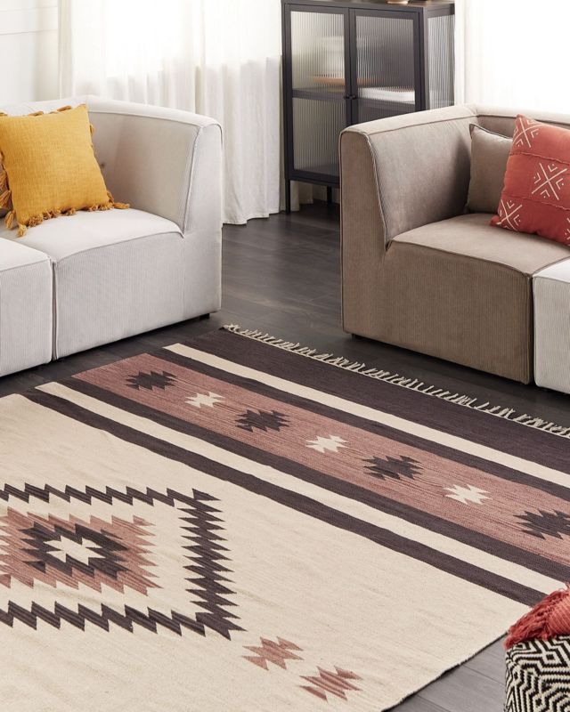 Dywan bawełniany kilim 200 x 300 cm beżowo-brązowy Aragats 1 szt.