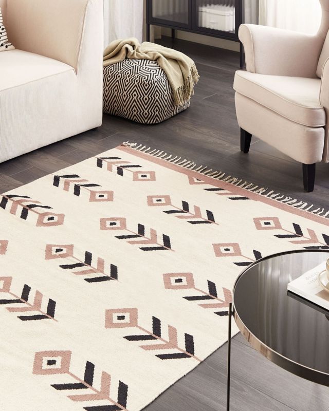 Dywan bawełniany kilim 200 x 300 cm beżowo-czarny Niavan 1 szt.