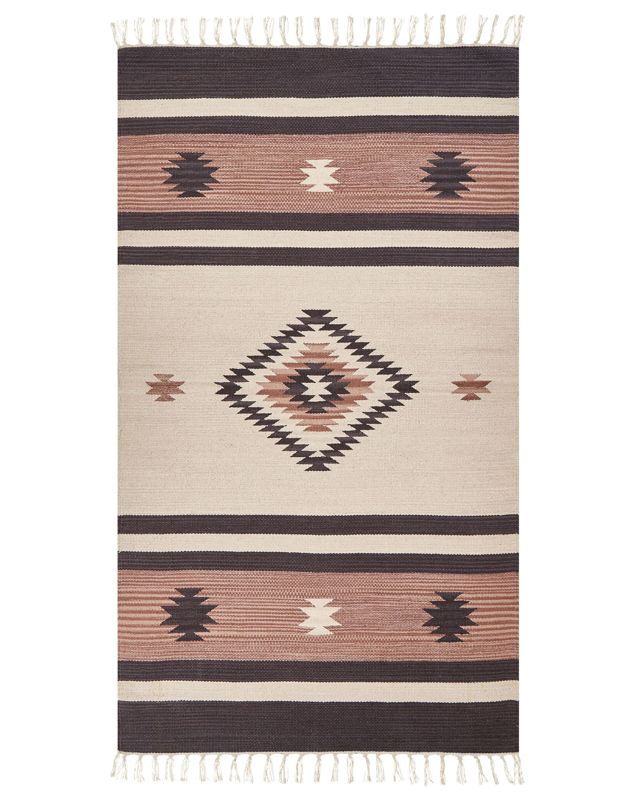 Dywan bawełniany kilim 80 x 150 cm beżowo-brązowy Aragats 1 szt.