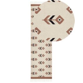 Dywan bawełniany kilim 80 x 300 cm beżowo-czarny Niavan 1 szt.