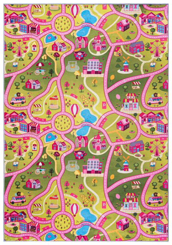 Dywan dziecięcy 120x170cm Flannel JWH Mazovia - kolorowy, różowy, ulice, na ogrzewanie podłogowe, 1szt.