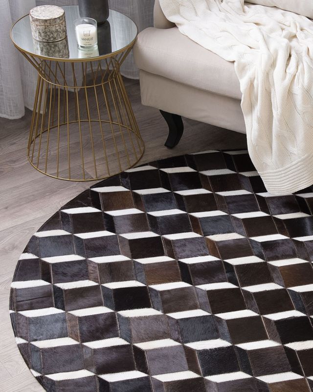 Dywan patchwork okrągły skórzany 140 cm brązowy Alpkoy 1 szt.