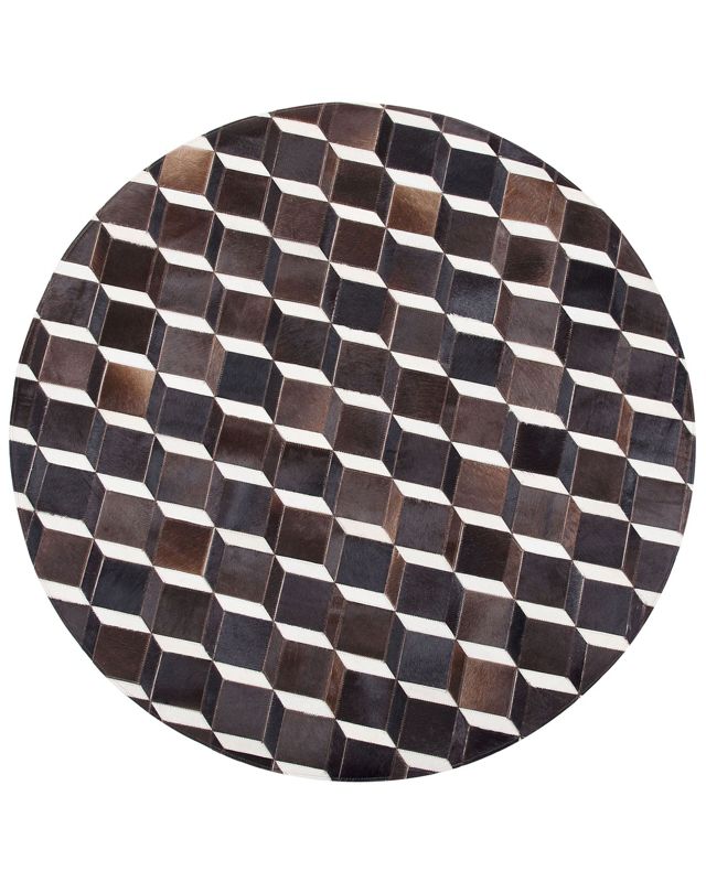 Dywan patchwork okrągły skórzany 140 cm brązowy Alpkoy 1 szt.
