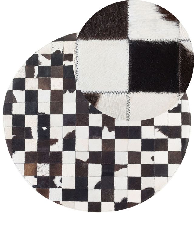 Dywan patchwork okrągły skórzany 140 cm czarno-biały Bergama 1 szt.