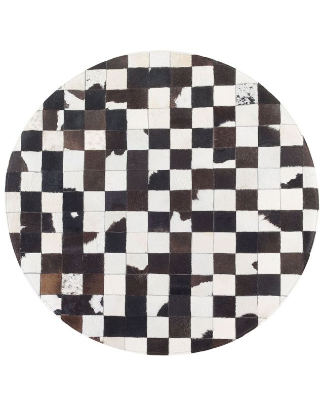 Dywan patchwork okrągły skórzany 140 cm czarno-biały Bergama 1 szt.
