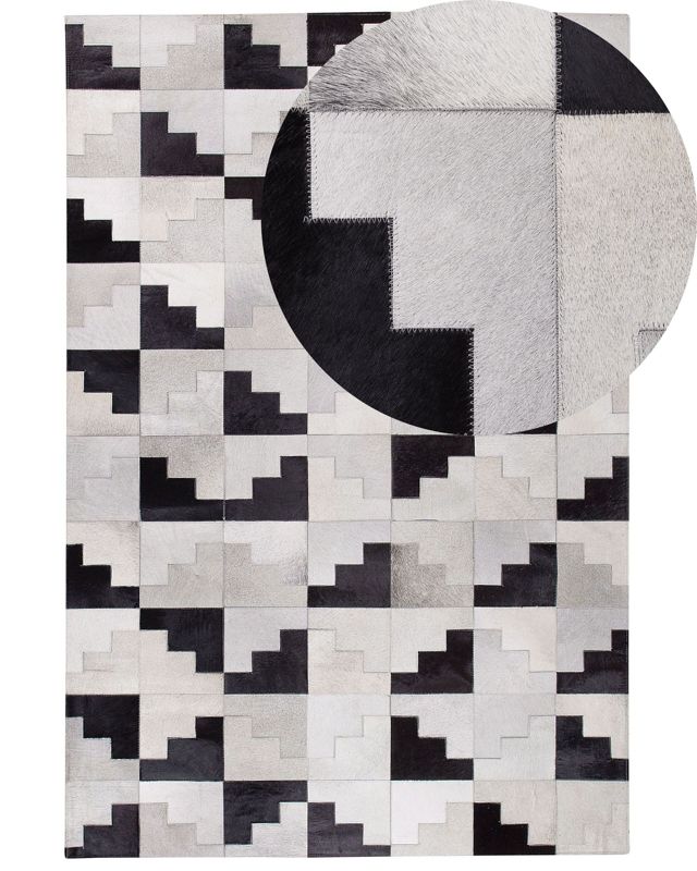 Dywan patchwork skórzany 140 x 200 cm czarno-szary Efirli 1 szt.