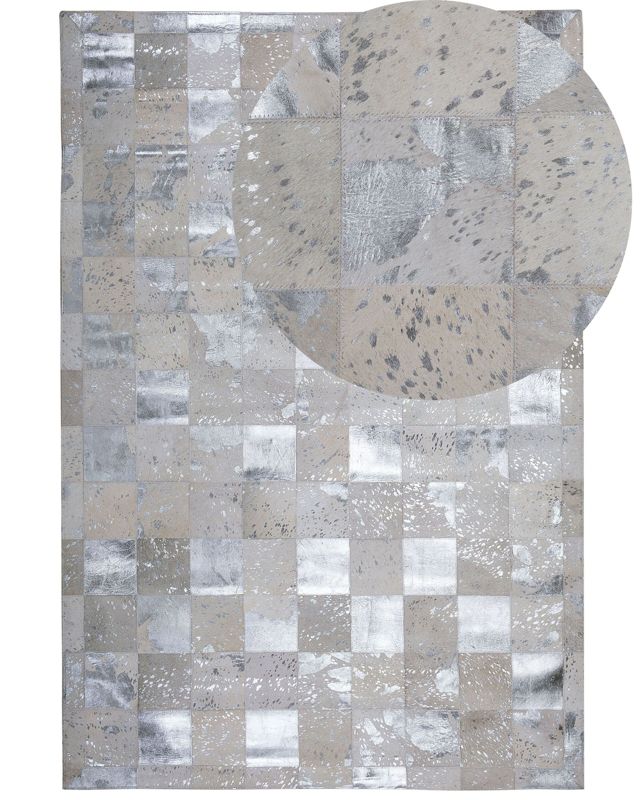 Dywan patchwork skórzany 160 x 230 cm beżowo-srebrny Yazir 1 szt.