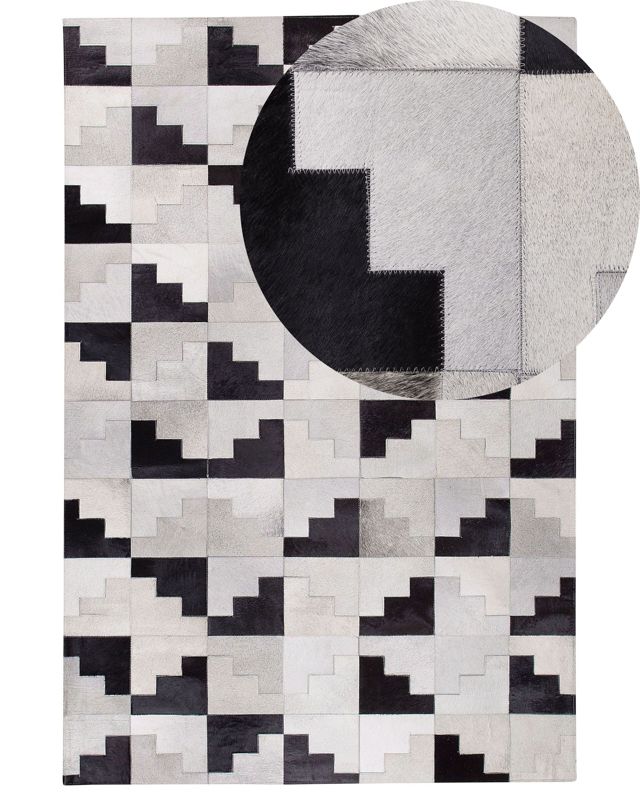 Dywan patchwork skórzany 160 x 230 cm czarno-szary Efirli 1 szt.