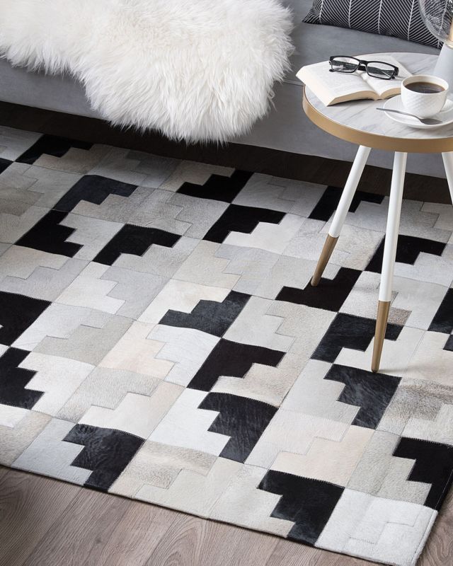 Dywan patchwork skórzany 160 x 230 cm czarno-szary Efirli 1 szt.