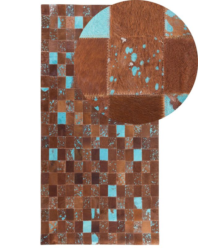 Dywan patchwork skórzany 80 x 150 cm brązowy Aliaga 1 szt.