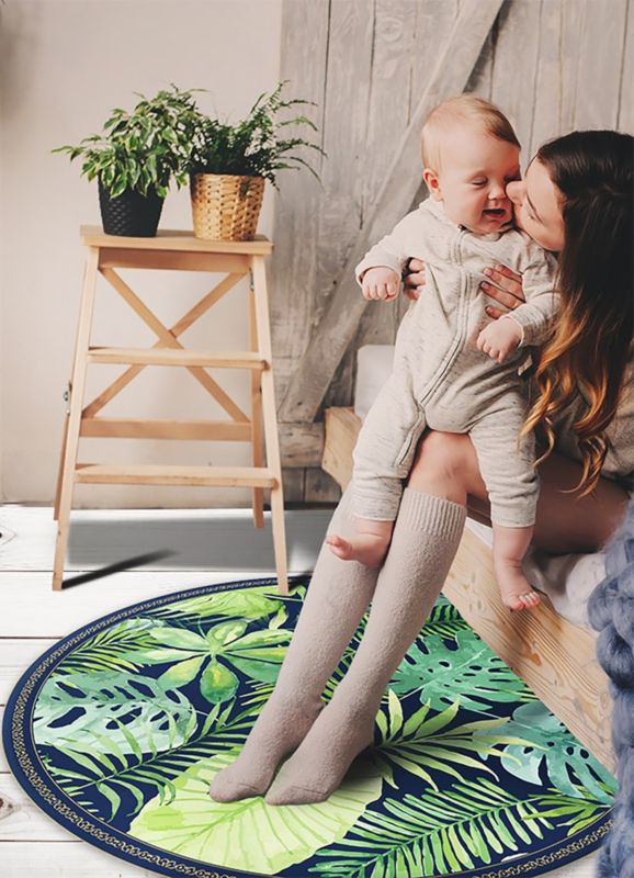 Tulup Carpet Indoor Round Dekorativní fi100 cm Tropické listy Dekorativní kobercová rohož 1 ks.