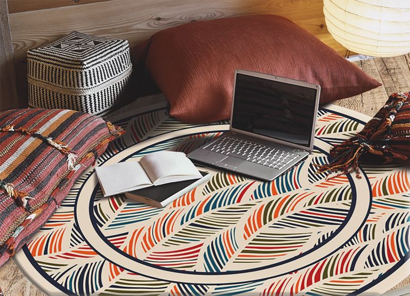 Tulup Carpet Indoor Round Dekorativní fi110 cm Obrysové listy Dekorativní kobercová rohož 1 ks.