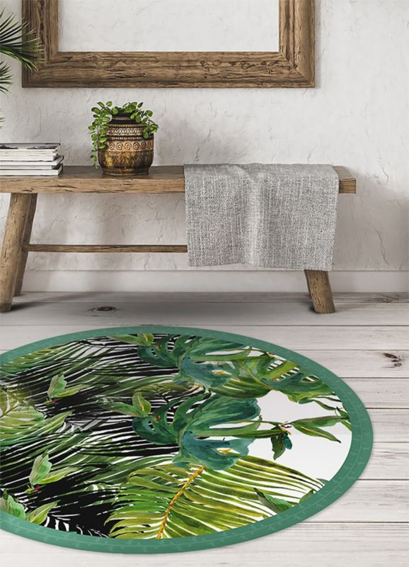 Tulup Carpet Indoor Round Dekorativní fi80 cm Exotické listy Dekorativní kobercová rohož 1 ks.