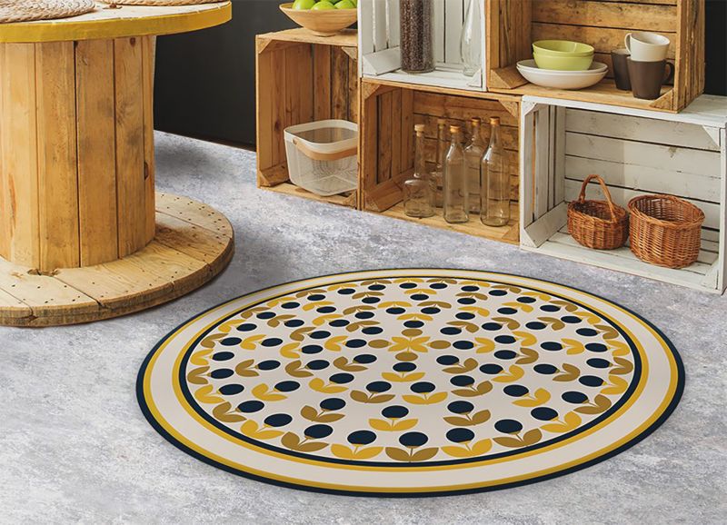 Tulup Carpet Indoor Round Dekorativní fi80 cm Opakující se květiny Dekorativní kobercová rohož 1 ks.
