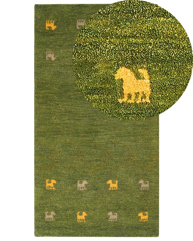 Dywan wełniany gabbeh 80 x 150 cm zielony Yulafi 1 szt.