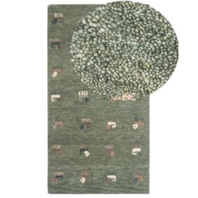 Dywan wełniany gabbeh ze wzorem w zwierzęta 80 x 150 cm zielony Kizarli 1 szt.