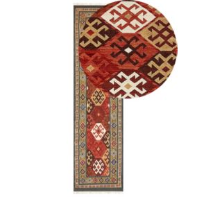 Dywan wełniany kilim 80 x 300 cm wielokolorowy Urtsadzor 1 szt.