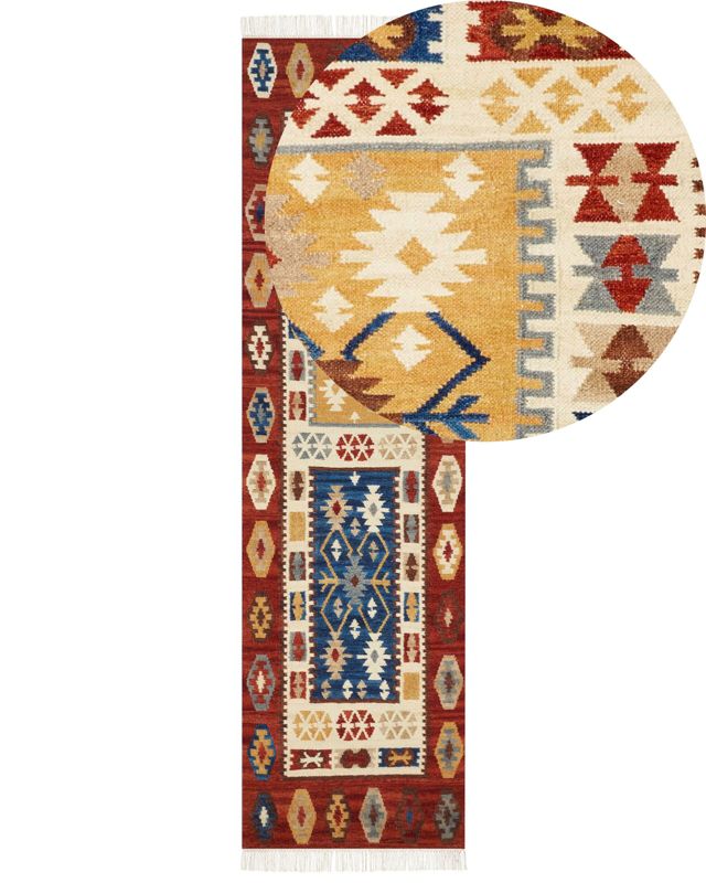 Dywan wełniany kilim 80 x 300 cm wielokolorowy Voskehat 1 szt.