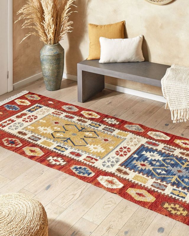 Dywan wełniany kilim 80 x 300 cm wielokolorowy Voskehat 1 szt.