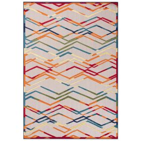 Dywan wewnętrzny/ zewnętrzny Aventura ED02A prostokąt 120 x 170 cm kolorowy nowoczesny wzór geometryczny,paski krótki włos 1 szt.