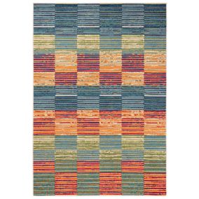 Dywan Zewnętrzny / Wewnętrzny Płaskotkany Aventura ED24A prostokąt Mazovia 140x 200 cm kolorowy motyw geometryczny,kratka 1 szt.
