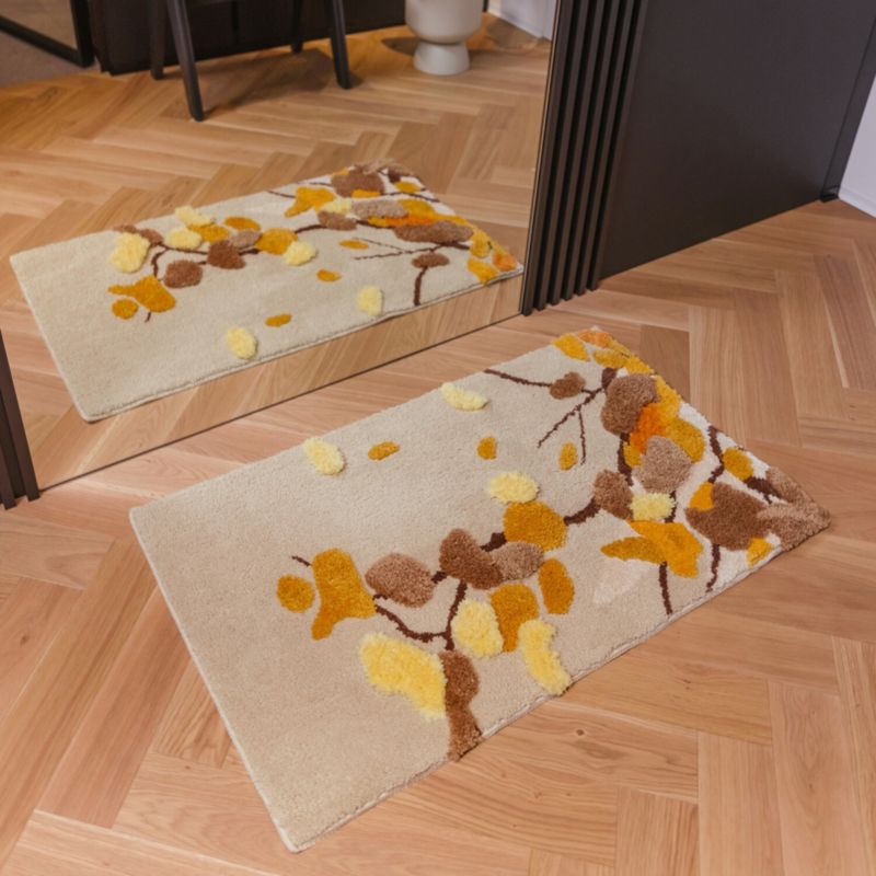 Dywanik łazienkowy Shaggy 3D Gaia e-floor 50x80 cm roślinny beżowy 1 szt