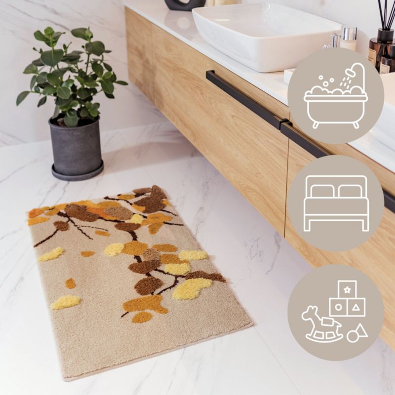 Dywanik łazienkowy Shaggy 3D Gaia e-floor 50x80 cm roślinny beżowy 1 szt