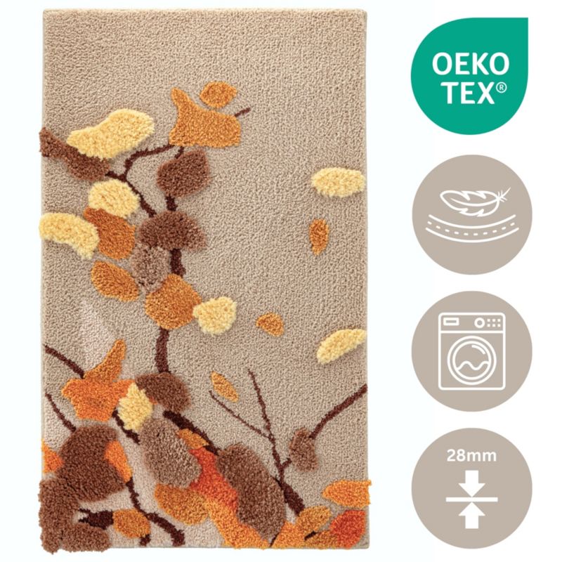 Dywanik łazienkowy Shaggy 3D Gaia e-floor 50x80 cm roślinny beżowy 1 szt