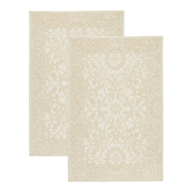 Dywanik bawełniany e-floor 60x90 cm Lino antypoślizgowy egipski do prania pokoju łazienki Ornament beżowy zestaw 2 szt