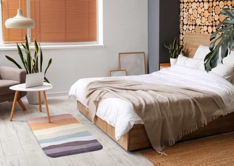 Dywanik do sypialni Tulup 90x60cm Kolorowe pionowe pasy Miękki i antypoślizgowy 1 szt.