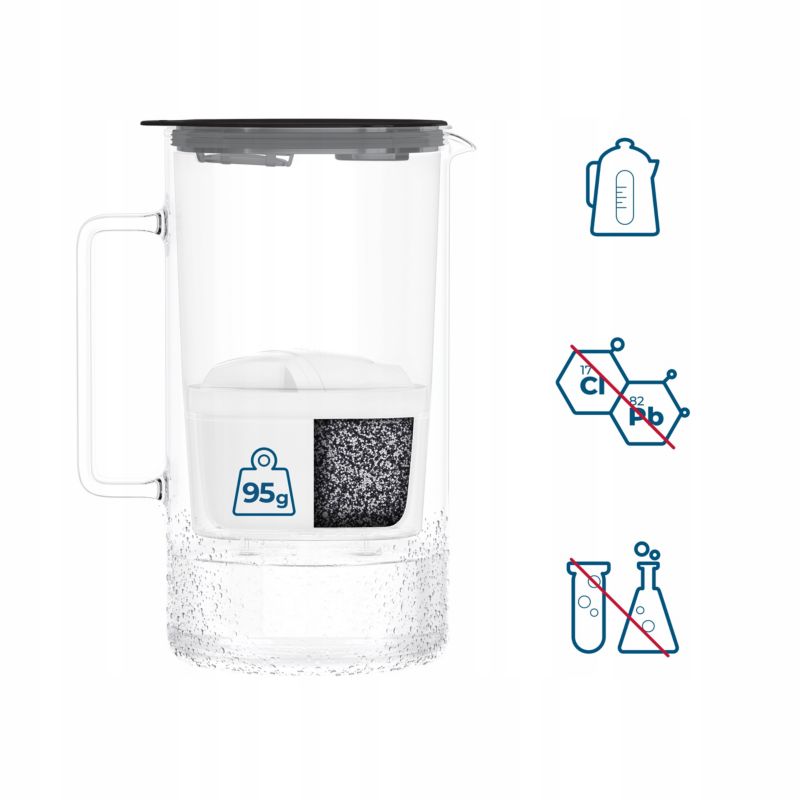 Dzbanek filtrujący wodę, Wessper D4 BOROSILICATE, szklany, licznik LED, 2 l, zestaw z 1 filtrem Aquamax, czarny, 2szt