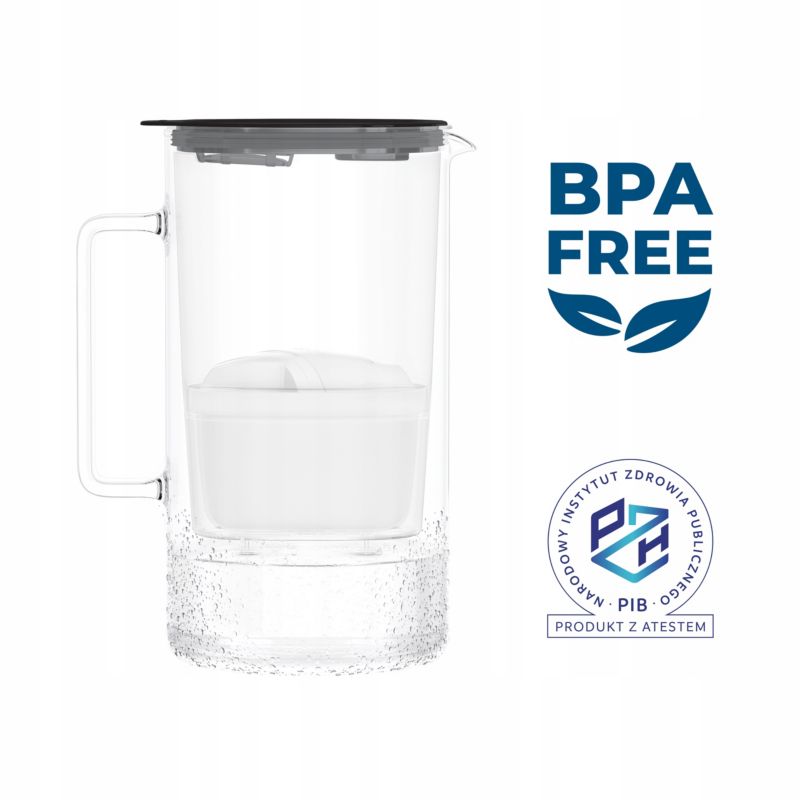 Dzbanek filtrujący wodę, Wessper D4 BOROSILICATE, szklany, licznik LED, 2 l, zestaw z 1 filtrem Aquamax, czarny, 2szt