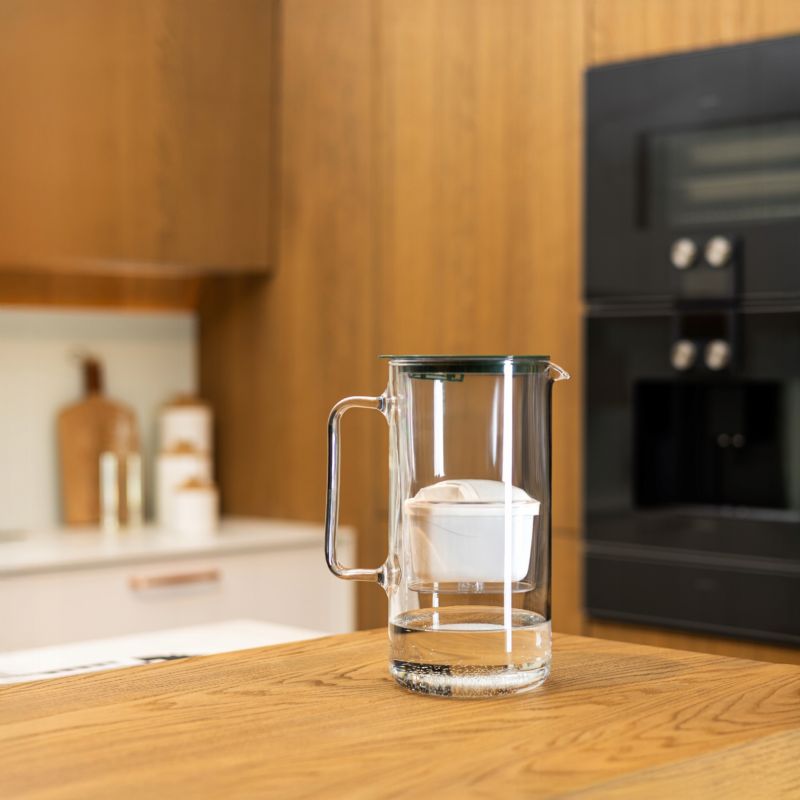 Dzbanek filtrujący wodę, Wessper D4 BOROSILICATE, szklany, licznik LED, 2 l, zestaw z 6 filtrami Aquamax, zielony, 7szt