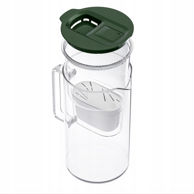 Dzbanek filtrujący wodę, Wessper D4 BOROSILICATE, szklany, licznik LED, 2 l, zestaw z 6 filtrami Aquamax, zielony, 7szt
