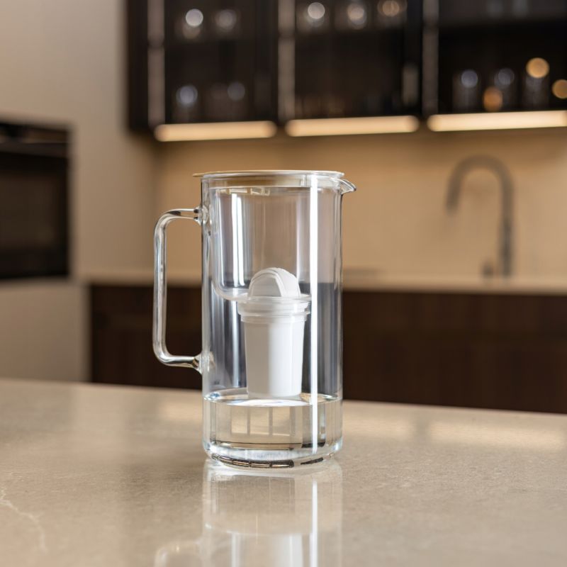 Dzbanek filtrujący wodę, Wessper D4 BOROSILICATE, szklany, z licznikiem LED, 2 l, zestaw z 1 filtrem wody, beżowy, 2szt