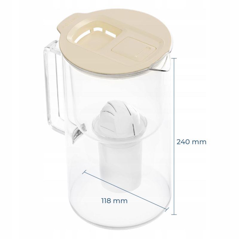 Dzbanek filtrujący wodę, Wessper D4 BOROSILICATE, szklany, z licznikiem LED, 2 l, zestaw z 1 filtrem wody, beżowy, 2szt