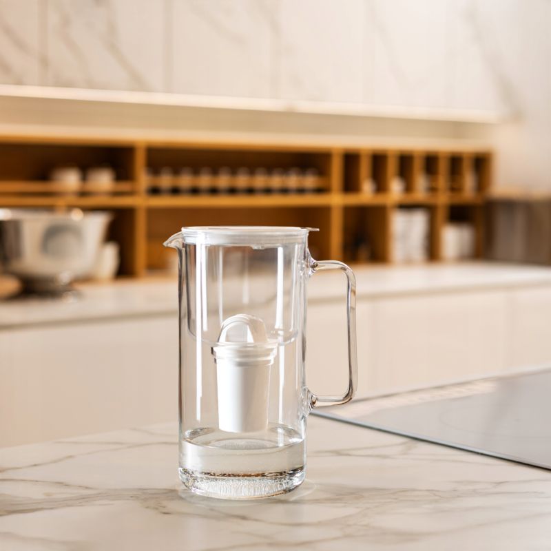 Dzbanek filtrujący wodę, Wessper D4 BOROSILICATE, szklany, z licznikiem LED, 2 l, zestaw z 1 filtrem wody, biały, 2szt