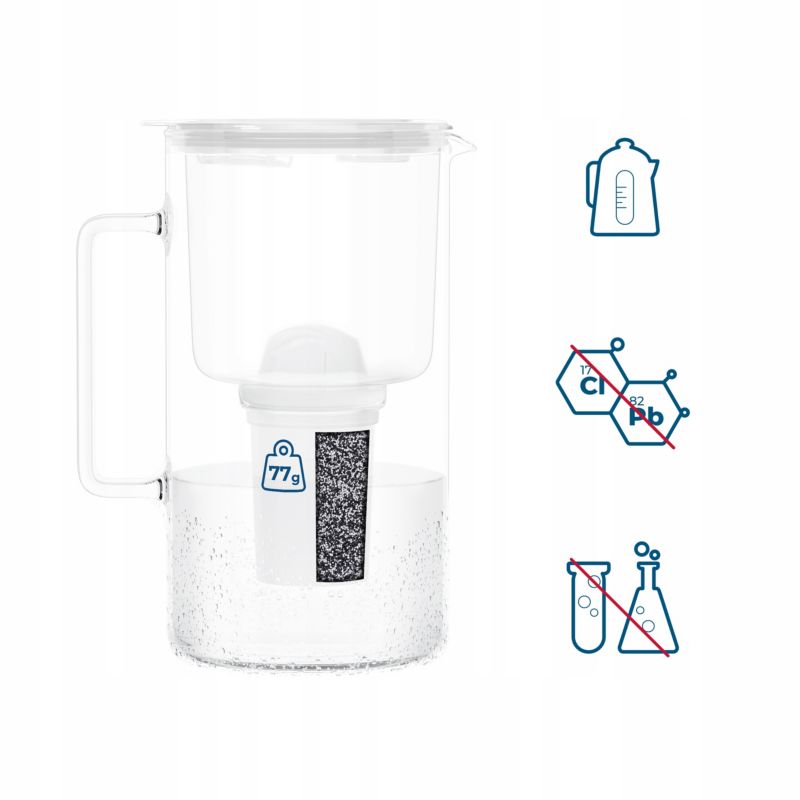Dzbanek filtrujący wodę, Wessper D4 BOROSILICATE, szklany, z licznikiem LED, 2 l, zestaw z 1 filtrem wody, biały, 2szt