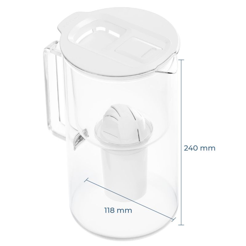 Dzbanek filtrujący wodę, Wessper D4 BOROSILICATE, szklany, z licznikiem LED, 2 l, zestaw z 1 filtrem wody, biały, 2szt