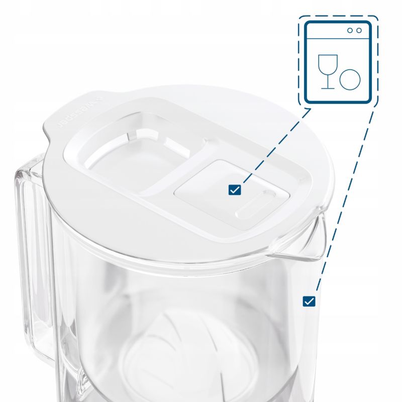 Dzbanek filtrujący wodę, Wessper D4 BOROSILICATE, szklany, z licznikiem LED, 2 l, zestaw z 1 filtrem wody, biały, 2szt