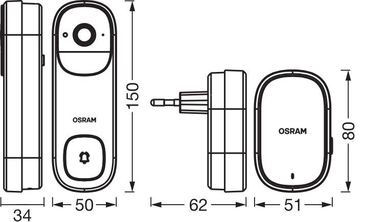 Dzwonek do Drzwi Osram Inteligentny IP66 z Czujnikiem Ruchu i Kamerą Smart+ Wifi 1 szt.