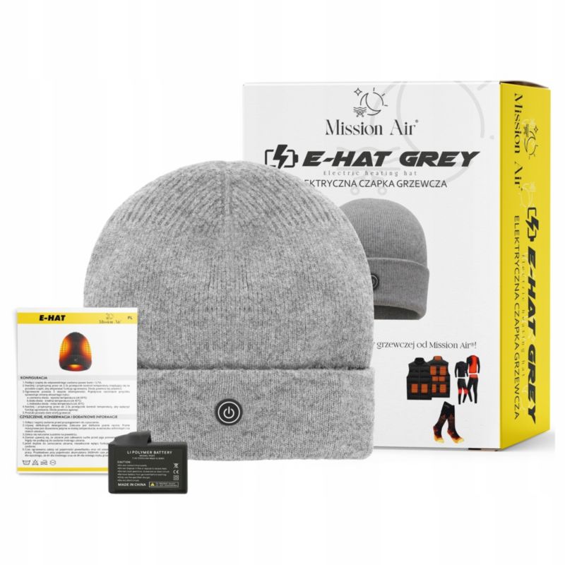 E-hat Mission Air szara czapka podgrzewana w zestawie z powerbankiem 1 szt.