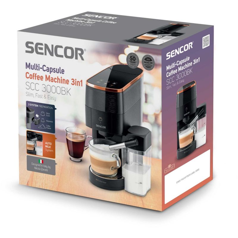 Ekspres Do Kawy Kapsułkowy 3w1 Sencor SCC 3000BK 1450W Nespresso Dolce Gusto 1szt