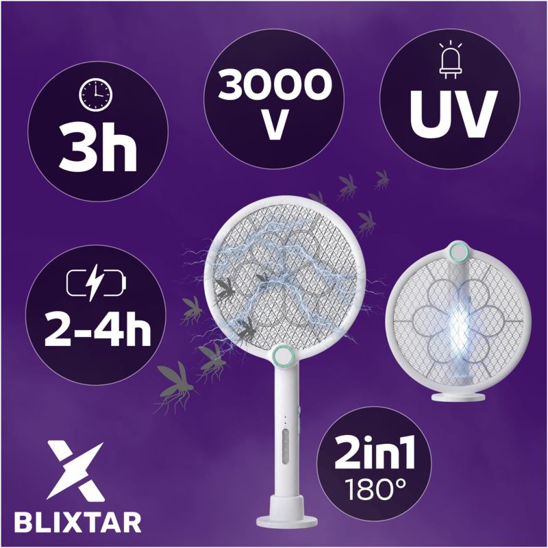 Elektryczna składana łapka na komary 2W1 Blixtar B-EZO-SWATTER-FLIP Lampa LED Owadobójcza